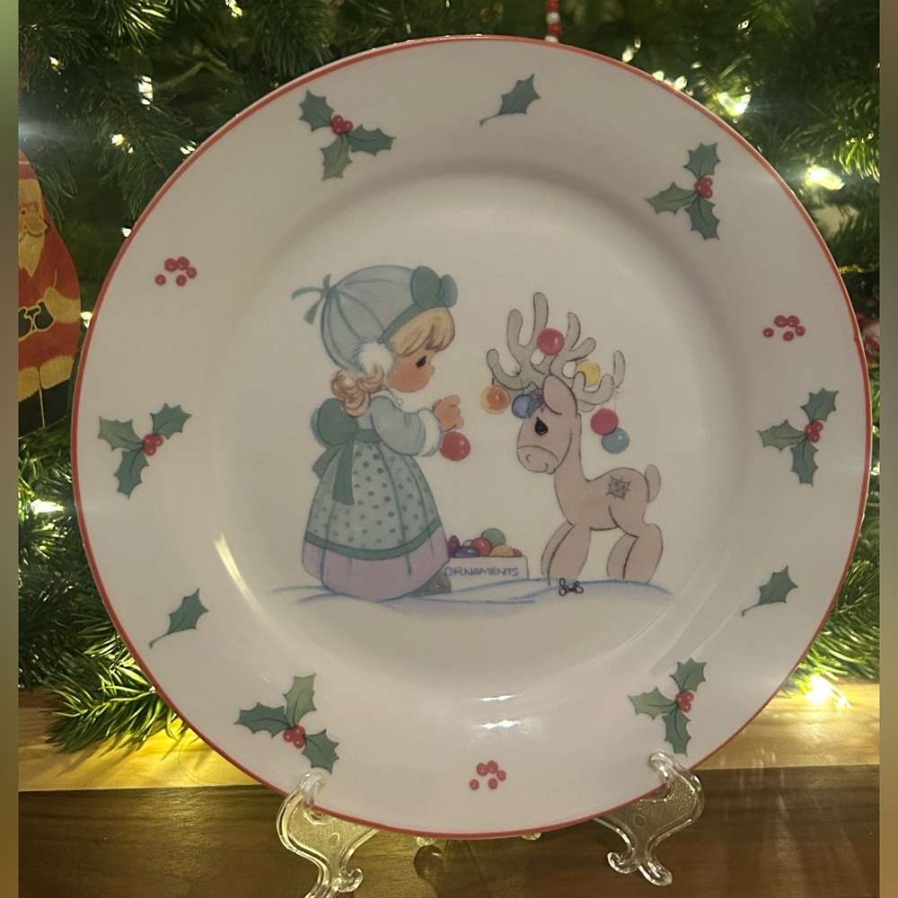 🩷🎄Precious Moments 2007 Christmas Collector Plate 🌟 Sweet Girl & A Reindeer🦌BOX